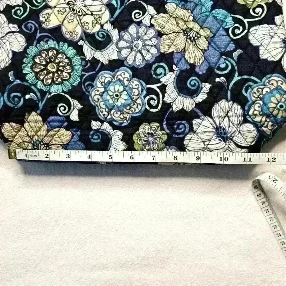 Vera Bradley Blue Cream Floral Cotton Large Tote Very Good Condition